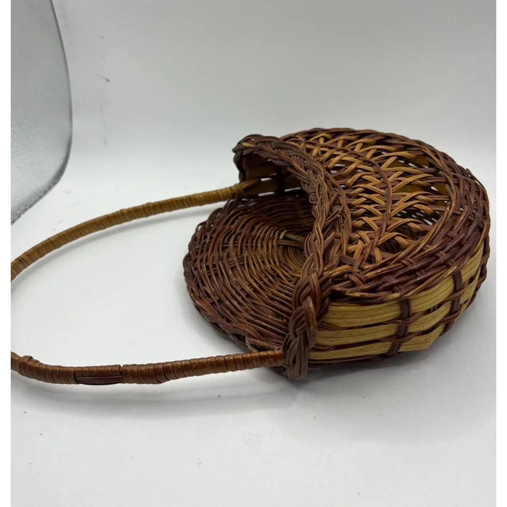 Wicker Basket Round Handle Vintage Brown Woven Decor‎ Storage